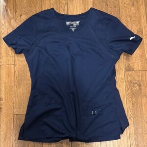 Grey's Anatomy Navy Blue Fitted Short Sleeve Scrub Top size medium